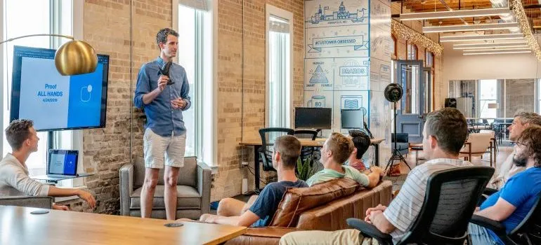 a casual meeting in a company