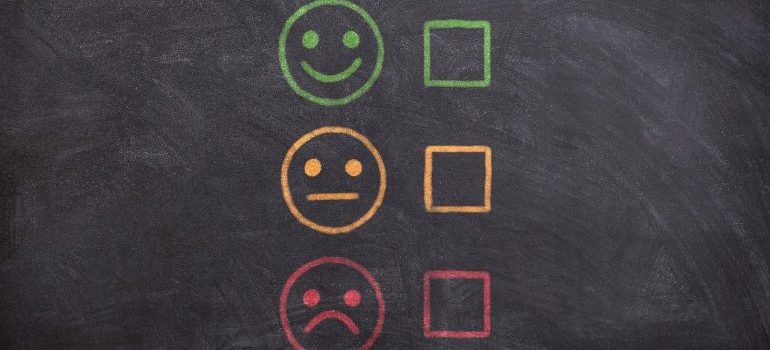 Good, neutral and bad review reaction emojis.