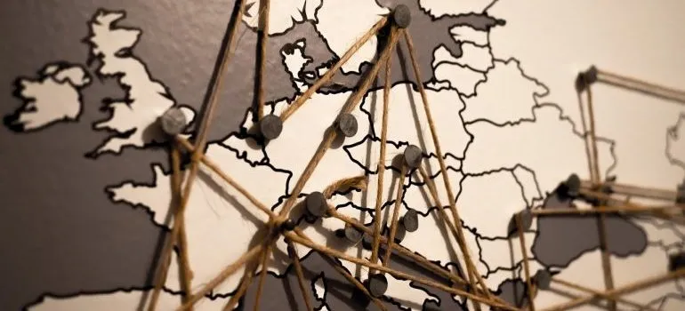 A map of Europe with connected pins.