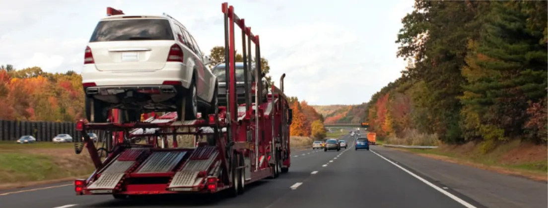 Open carrier for vehicles on a highway.