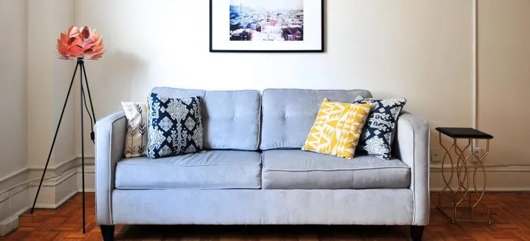 A living room before disassembling furniture for a move