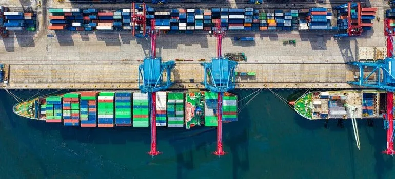 A port where shipping companies in COVID-19 crisis work.