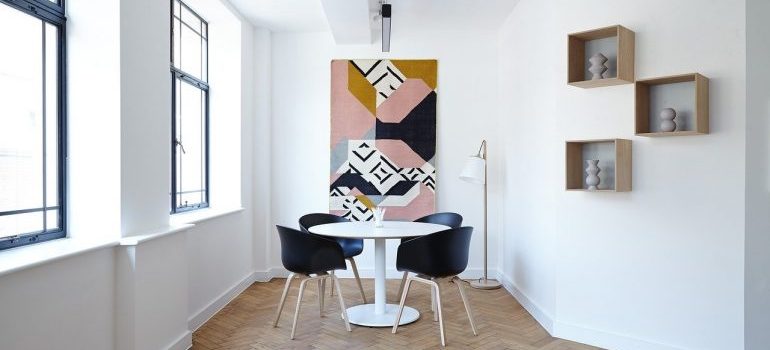 A white dining room.