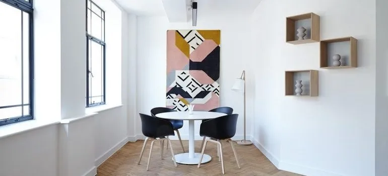 A white dining room.