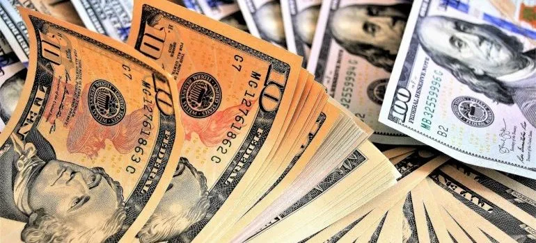 A pile of dollar bills.