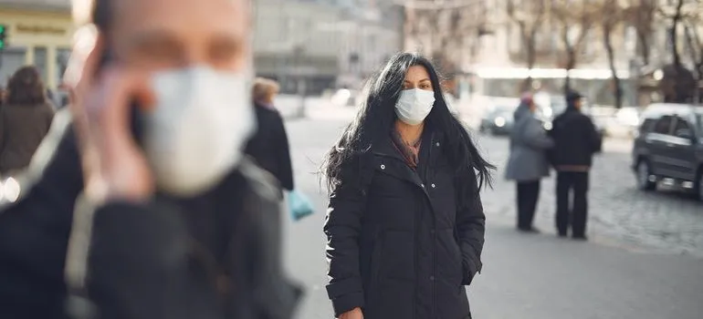 People in public with masks on.