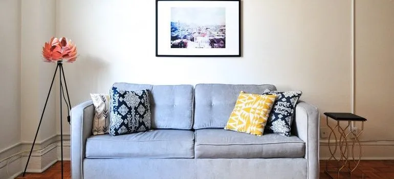 A couch to load first when loading a moving truck. 
