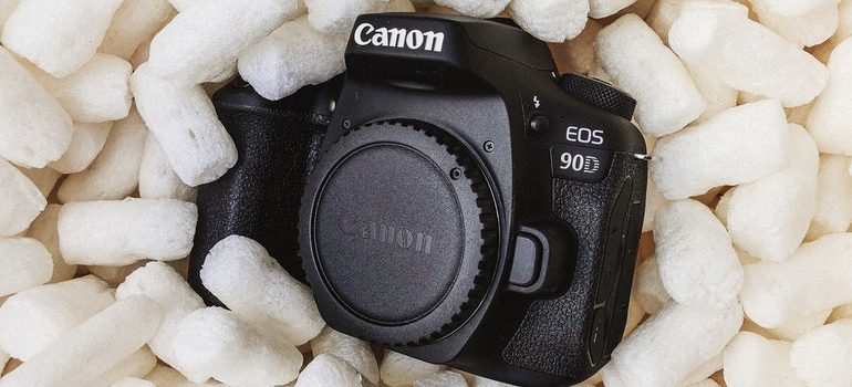 Camera in packing peanuts.