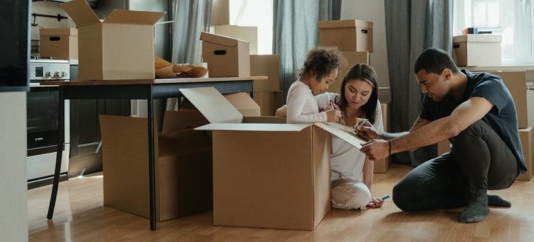 Family drawing on the moving box.