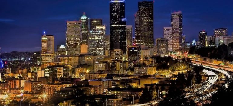 Seattle's skyline at night.
