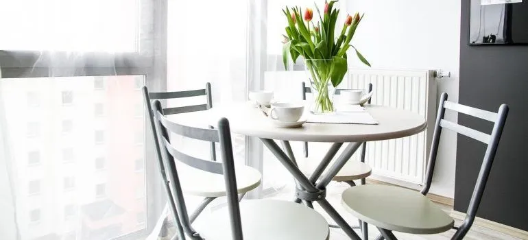 A dining room as a result of combining two homes into one when moving.