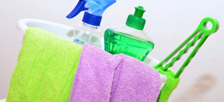 cleaning products and cloths