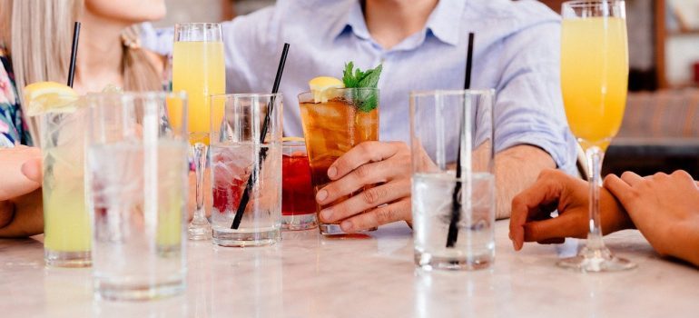 Cocktails on a table.