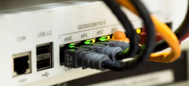 Cables going into a router.