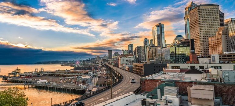 Seattle port and skyline