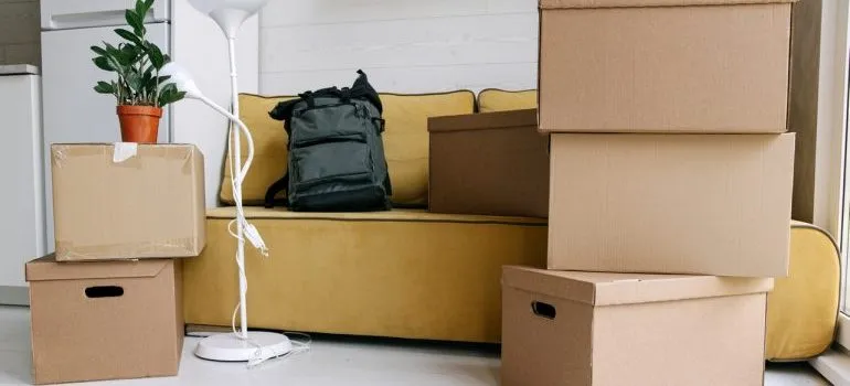 Unpacked moving boxes