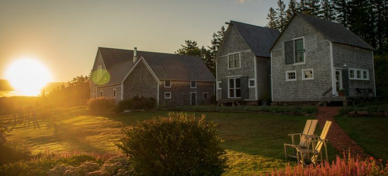 Houses and a sunset