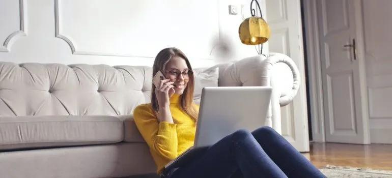 person in front of a couch
