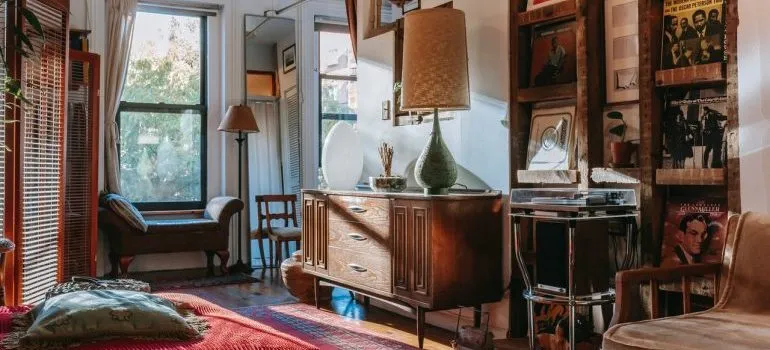 a room with antique furniture