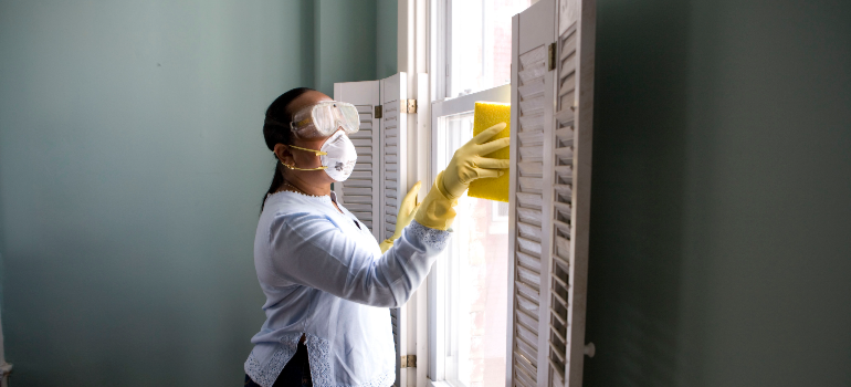 woman spring cleaning her home