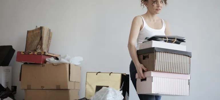 a woman decluttering