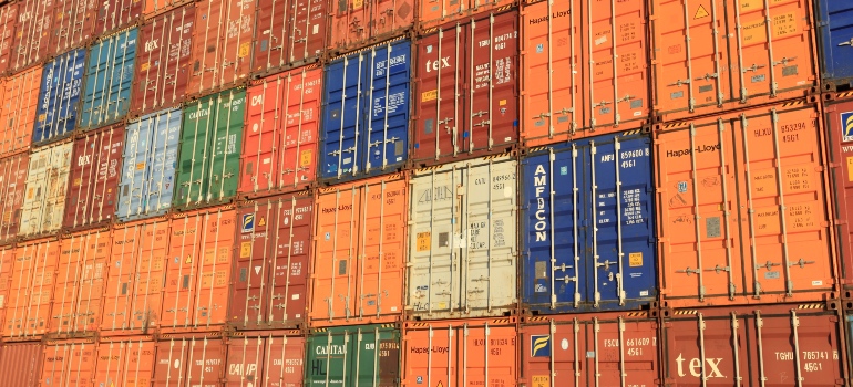 Stacked orange cargo containers