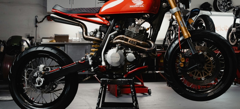 A red and black sports bike