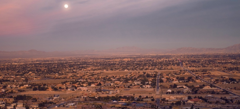 A road passing through Las Vegas desert