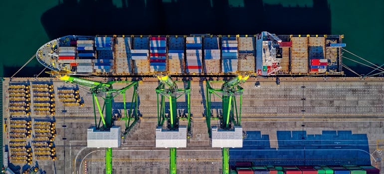 aerial view of a cargo ship